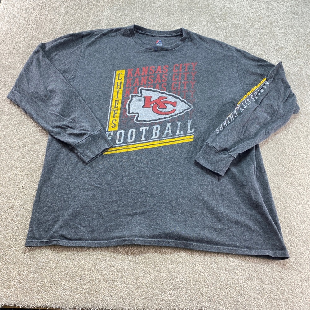 Majestic Shirt Mens 2XL Gray‎ Kansas City Chiefs Long Sleeve Graphic Football